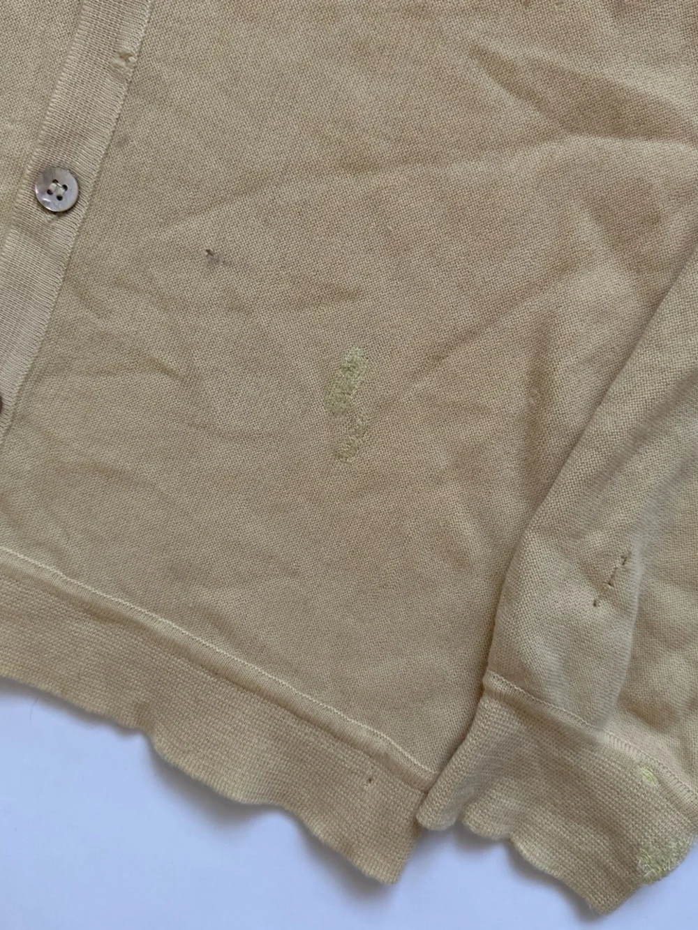 Vintage Pendleton distressed wool cardigan sweater pale yellow
